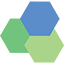 Groenwatt icoon logo, 3 keer honingraat, 3 verschillende kleuren, lichtgroen, groen en blauw