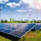 Zonnepanelen en windmolens.